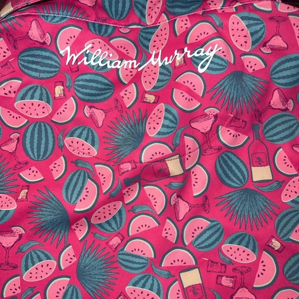 William Murray Golf Polo Shirt Seed Spitters Watermelon Stretch DriFit Pink UV - Picture 4 of 4